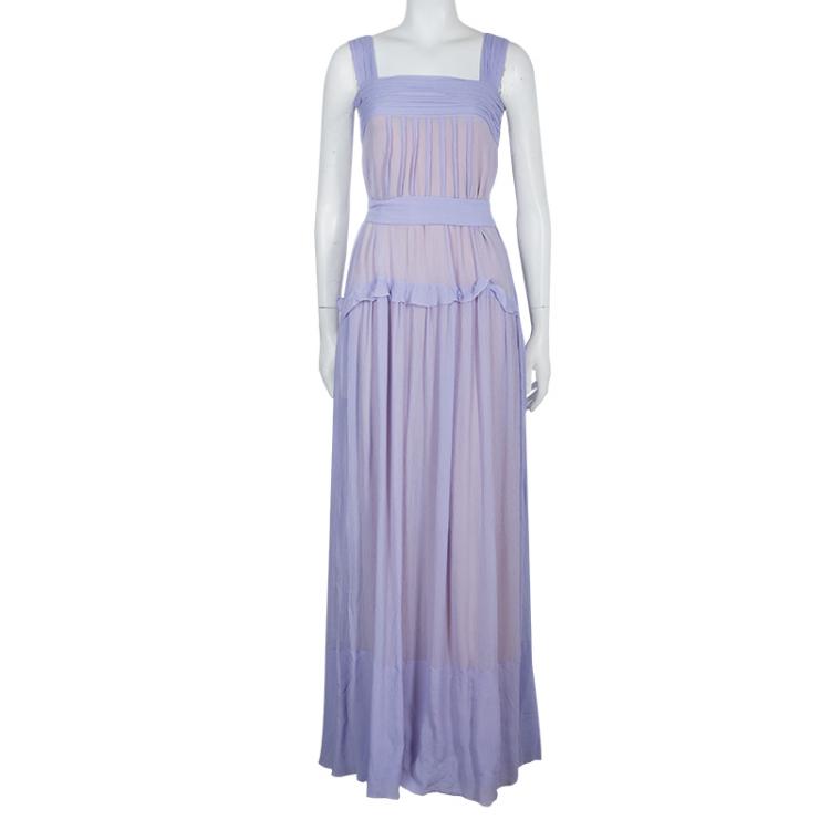 Louis Vuitton Purple Crinkled Silk Belted Maxi Dress S Louis