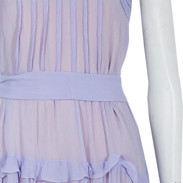 Pre Owned Louis Vuitton Purple Crinkled Silk Belted Maxi Dress S