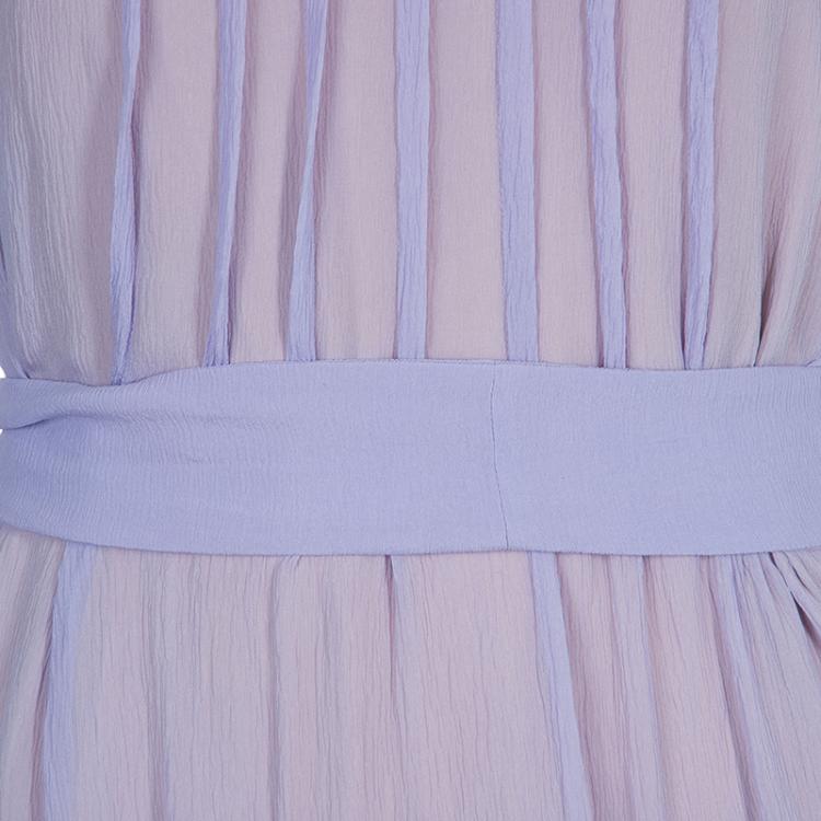 Pre Owned Louis Vuitton Purple Crinkled Silk Belted Maxi Dress S