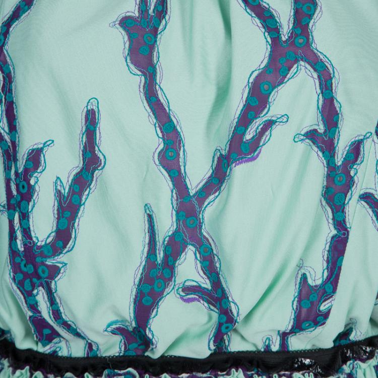 Pre Owned Louis Vuitton Mint Green Embroidered Scalloped Hem Sleeveless Dress M