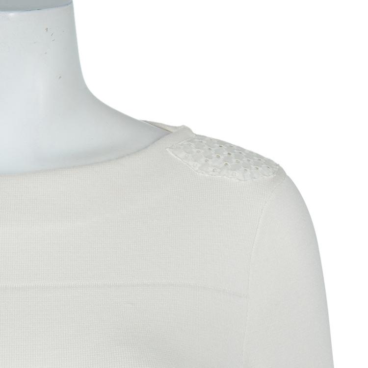 Pre Owned Louis Vuitton White Eyelet Patch Sweater S
