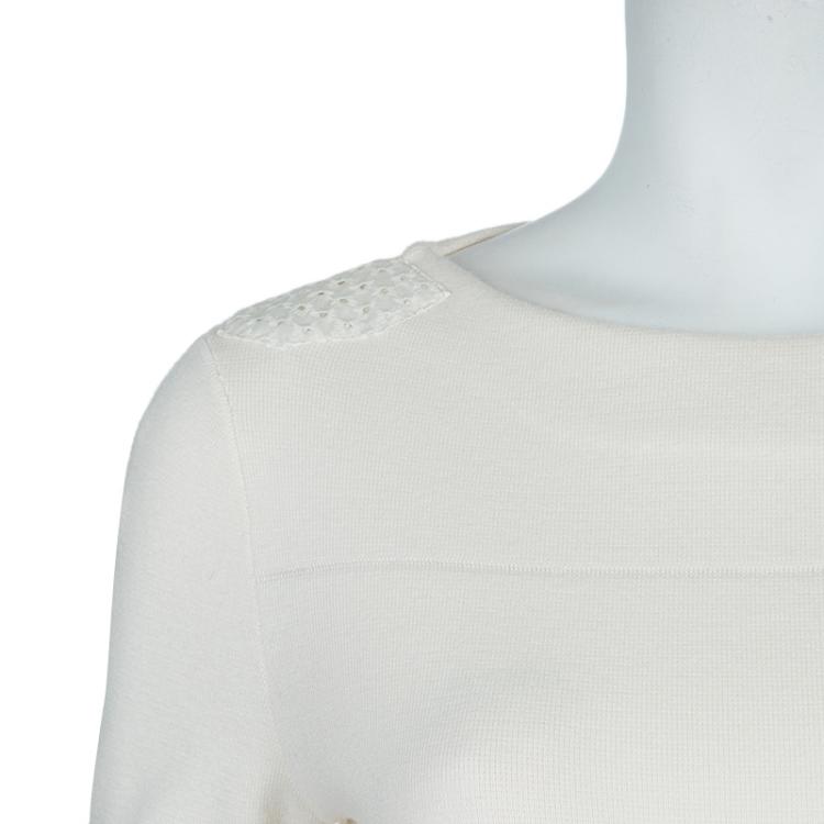 Pre Owned Louis Vuitton White Eyelet Patch Sweater S