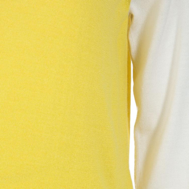 Pre Owned Louis Vuitton Yellow and White Shoulder Zip Detail Sweater M