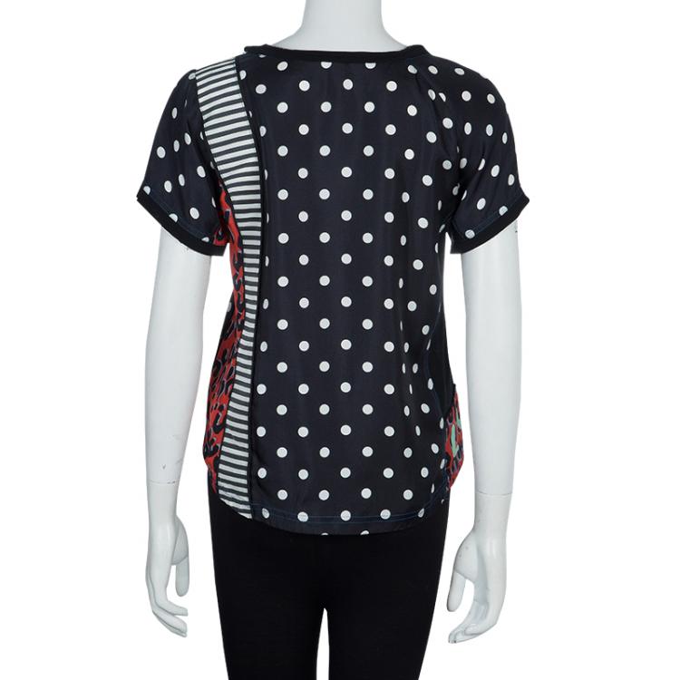 Pre Owned Louis Vuitton Multicolor Print Paneled Short Sleeve Silk Top S