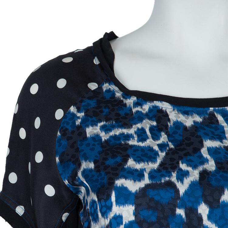 Pre Owned Louis Vuitton Multicolor Print Paneled Short Sleeve Silk Top S