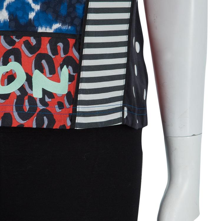Pre Owned Louis Vuitton Multicolor Print Paneled Short Sleeve Silk Top S