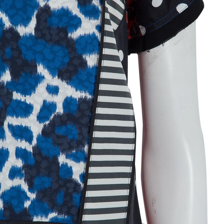 Pre Owned Louis Vuitton Multicolor Print Paneled Short Sleeve Silk Top S