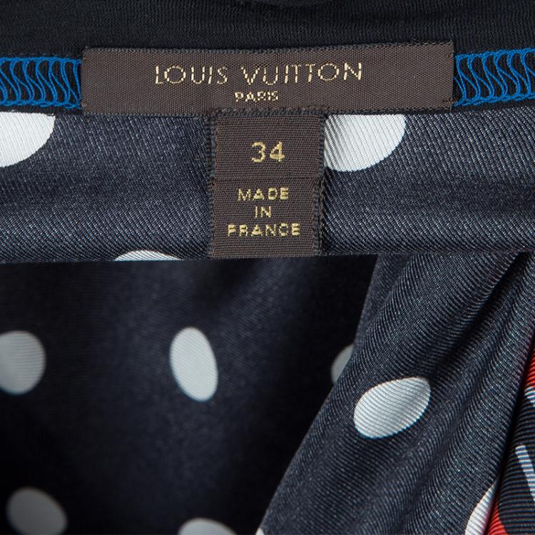 Pre Owned Louis Vuitton Multicolor Print Paneled Short Sleeve Silk Top S