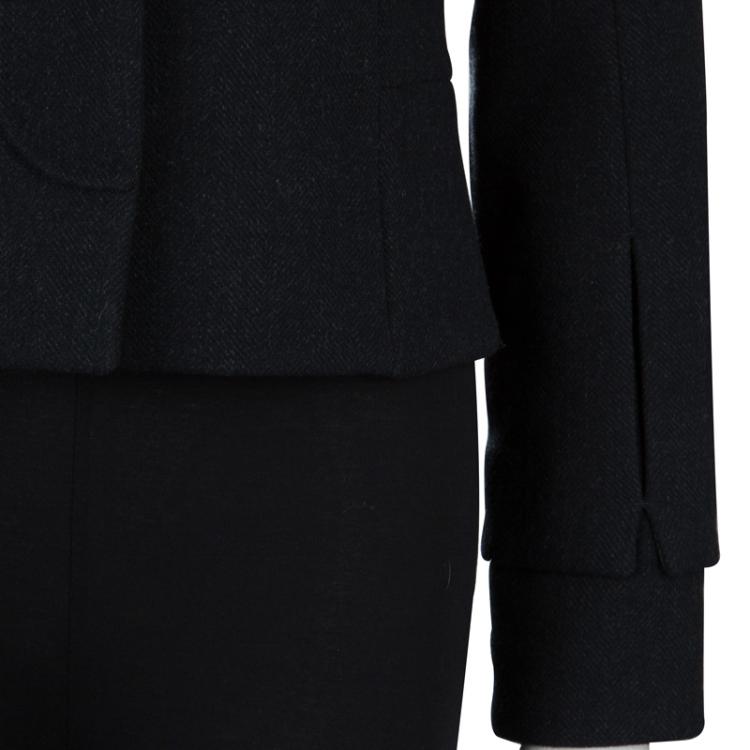 Pre Owned Louis Vuitton Black Wool Beaded Floral Applique Collar Detail Jacket S