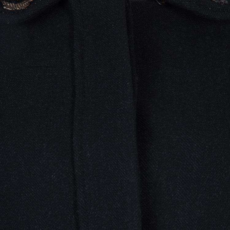 Pre Owned Louis Vuitton Black Wool Beaded Floral Applique Collar Detail Jacket S