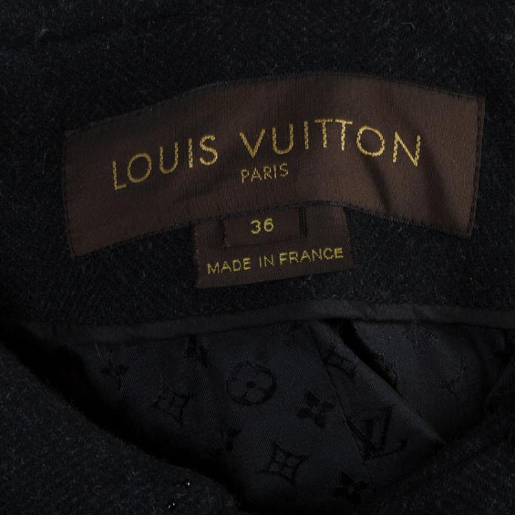 Pre Owned Louis Vuitton Black Wool Beaded Floral Applique Collar Detail Jacket S