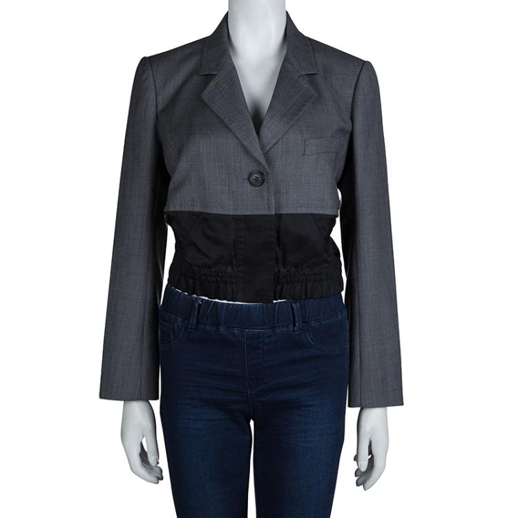Pre Owned Louis Vuitton Grey Colorblock Elasticized Waist Detail Blazer M