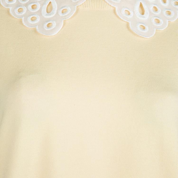 Pre Owned Louis Vuitton Yellow Knit Eyelet Collar Detail Sweater M