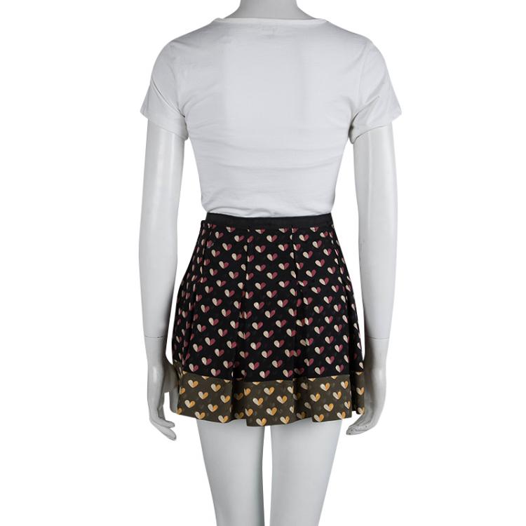 Pre Owned Louis Vuitton Multicolor Heart Printed Silk Pleated Mini Skirt S