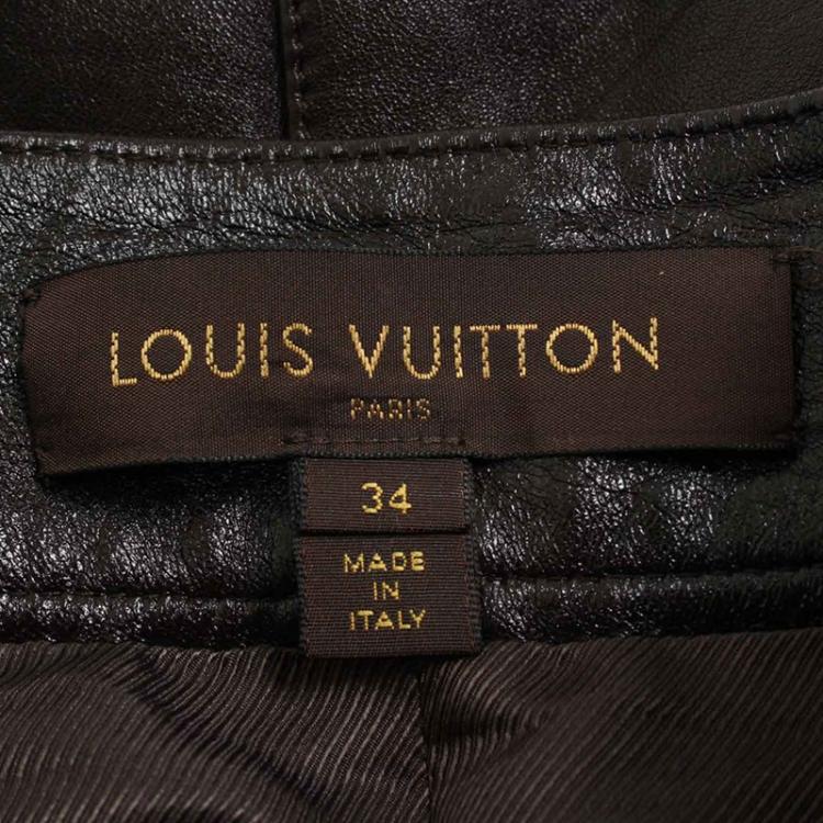 Pre Owned Louis Vuitton Dark Brown Leather Skirt S