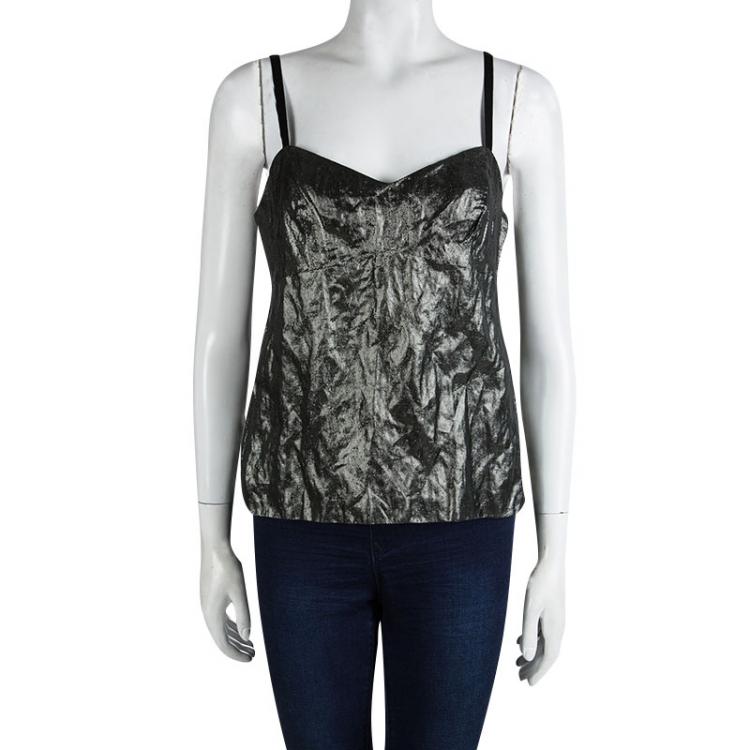 Pre Owned Louis Vuitton Metallic Silver Sleeveless Top M