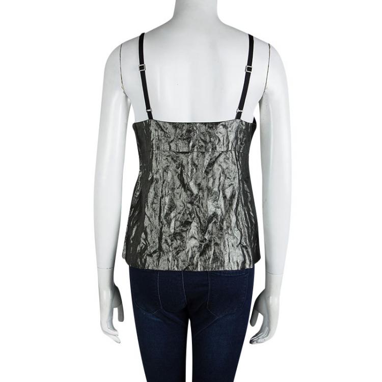 Pre Owned Louis Vuitton Metallic Silver Sleeveless Top M