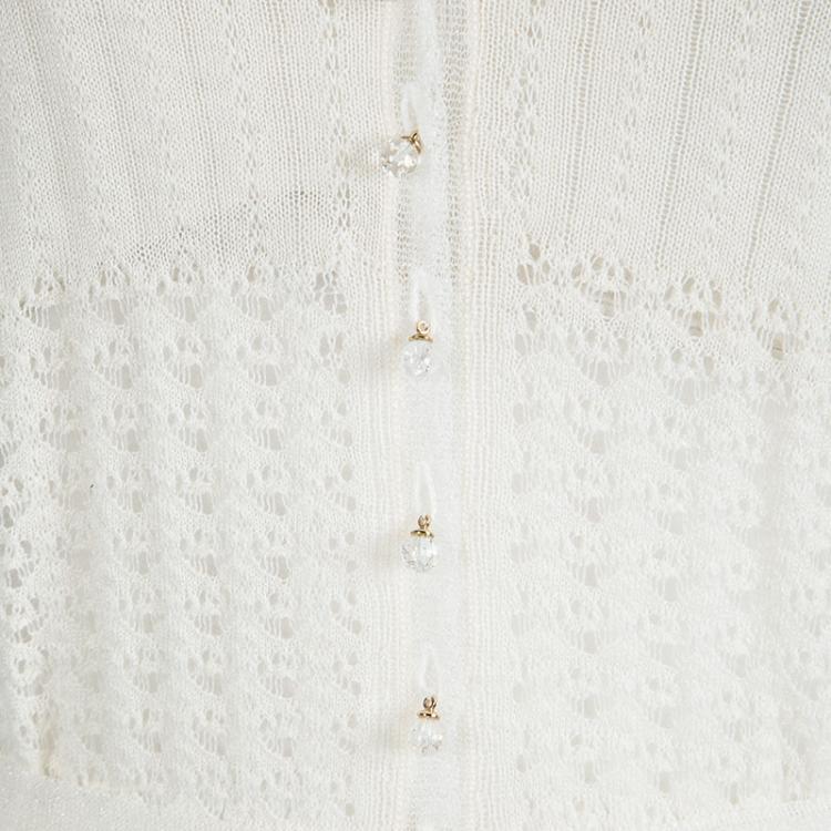 Pre Owned Louis Vuitton Cream Cashmere Perforated Belted Cardigan M