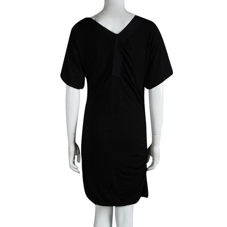 Pre Owned Louis Vuitton Black Knit Ruched Short Sleeve Dress L