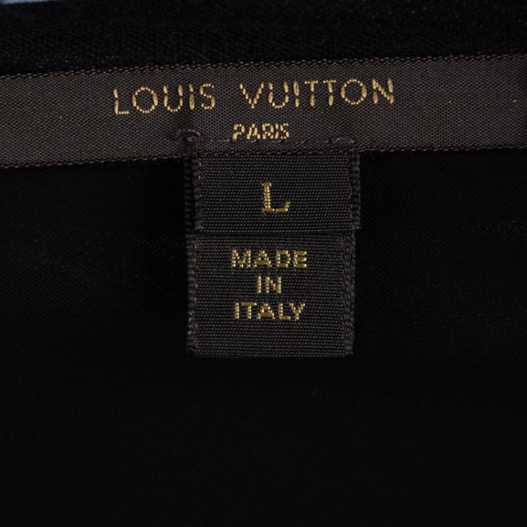 Pre Owned Louis Vuitton Black Knit Ruched Short Sleeve Dress L