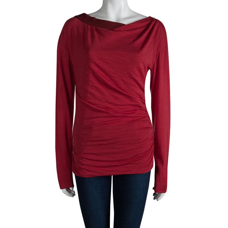 مملوكة مسبقًا Louis Vuitton Red Knit Ruched Long Sleeve Top L