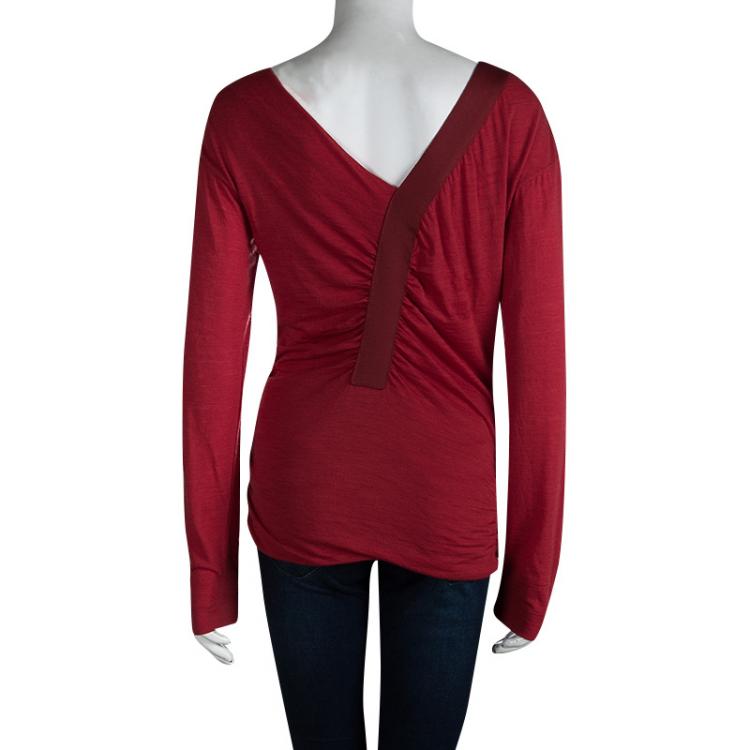 مملوكة مسبقًا Louis Vuitton Red Knit Ruched Long Sleeve Top L
