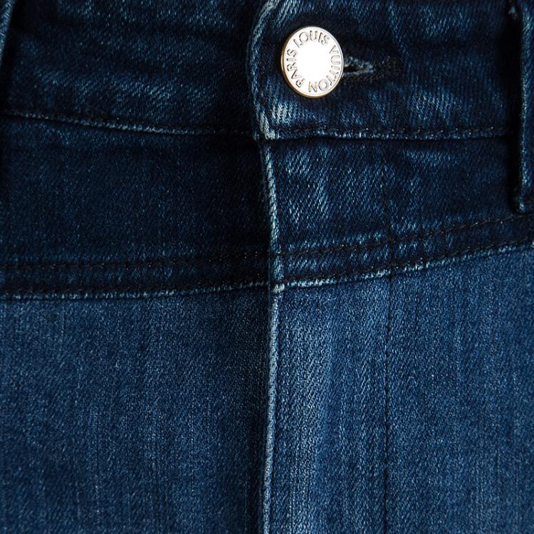 Pre Owned Louis Vuitton Indigo Colorblock Denim Monogrammed Patchwork Skirt L
