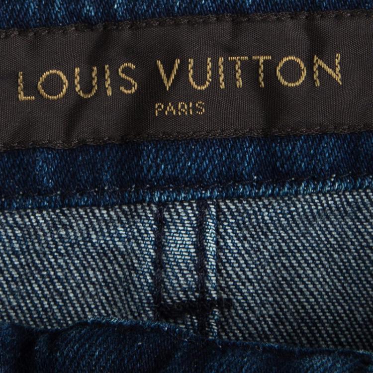 Pre Owned Louis Vuitton Indigo Colorblock Denim Monogrammed Patchwork Skirt L