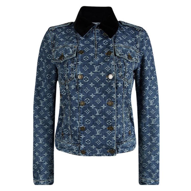 Louis Vuitton Indigo Monogrammed Denim Velvet Collar Detail Jacket