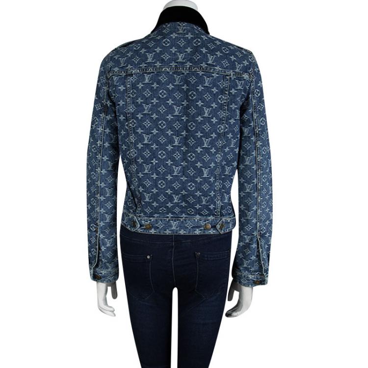 Pre Owned Louis Vuitton Indigo Monogrammed Denim Velvet Collar Detail Jacket S