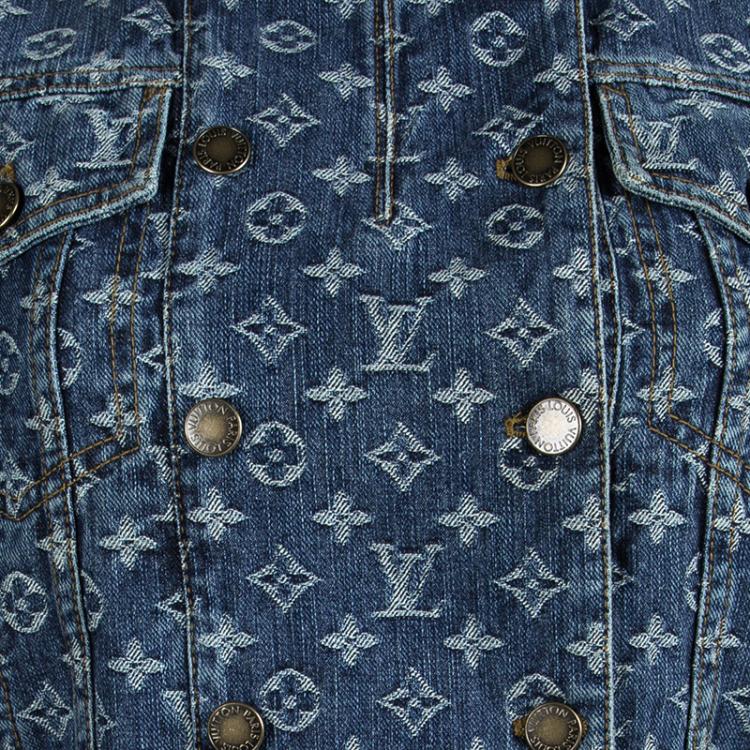 Pre Owned Louis Vuitton Indigo Monogrammed Denim Velvet Collar Detail Jacket S