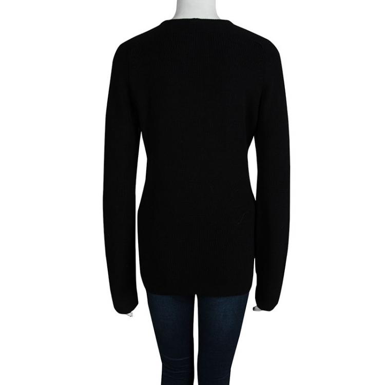 Pre Owned Louis Vuitton Black Rib Knit Crew Neck Sweater XL