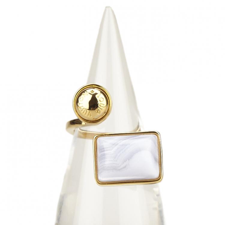 Pre Owned Louis Vuitton Gold-tone Stones Ring Size 54
