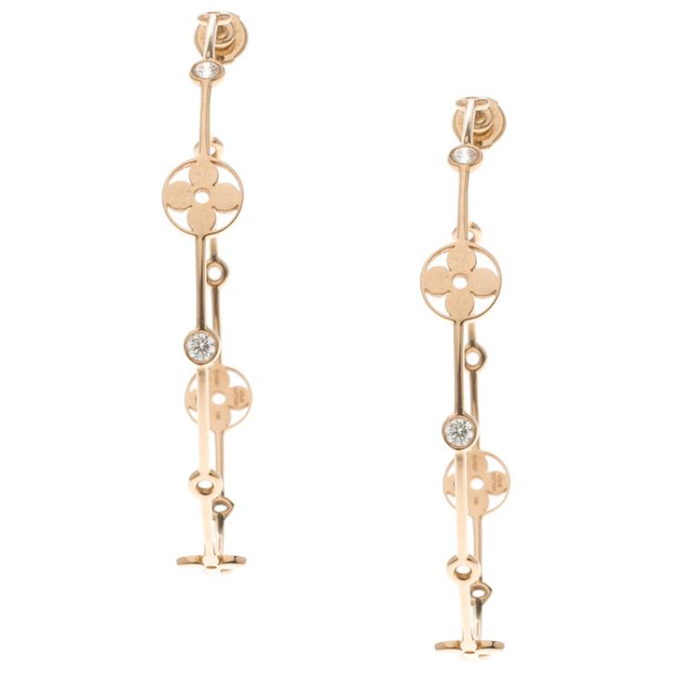 Pre Owned Louis Vuitton Monogram 18K Yellow Gold Diamond Hoop Earrings