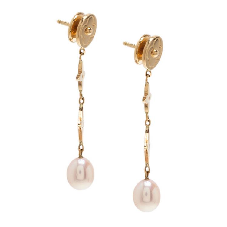Pre Owned Louis Vuitton Pearl Monogram Earrings 18K Yellow Gold