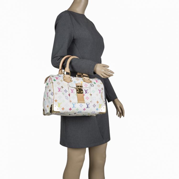 Pre Owned Louis Vuitton White Multicolor Monogram Canvas Speedy 30
