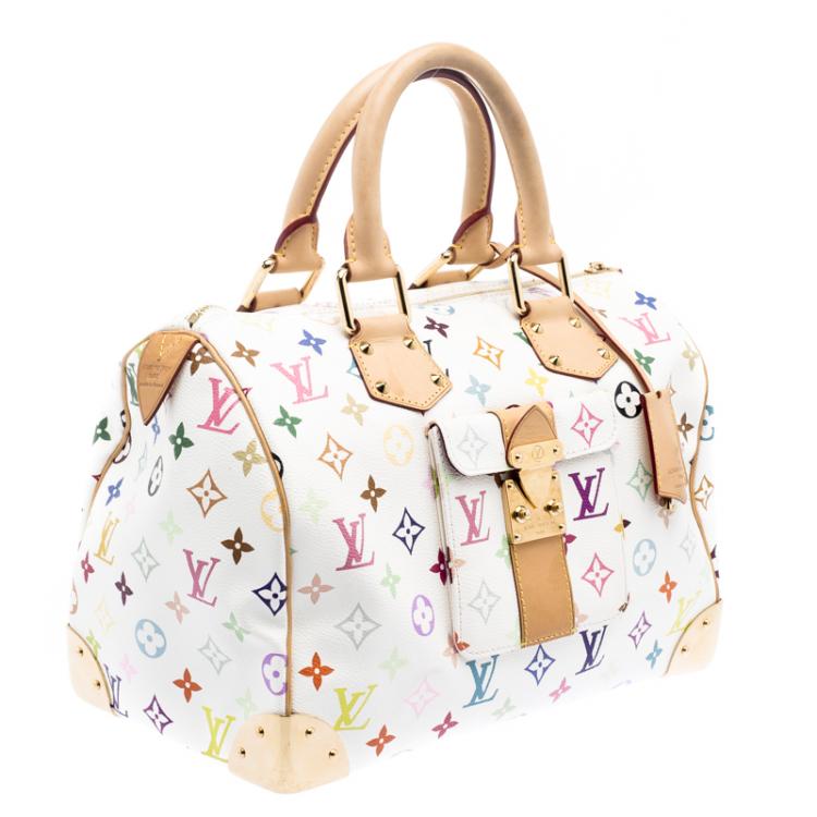 Pre Owned Louis Vuitton White Multicolor Monogram Canvas Speedy 30