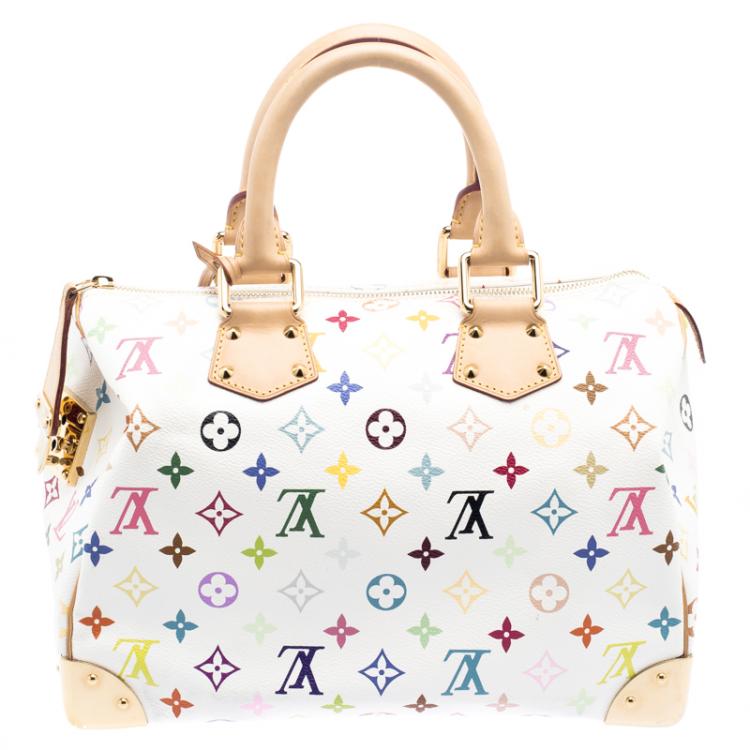 Pre Owned Louis Vuitton White Multicolor Monogram Canvas Speedy 30