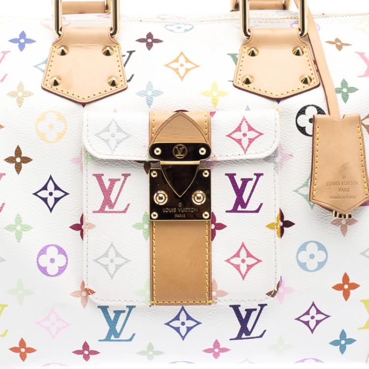 Pre Owned Louis Vuitton White Multicolor Monogram Canvas Speedy 30