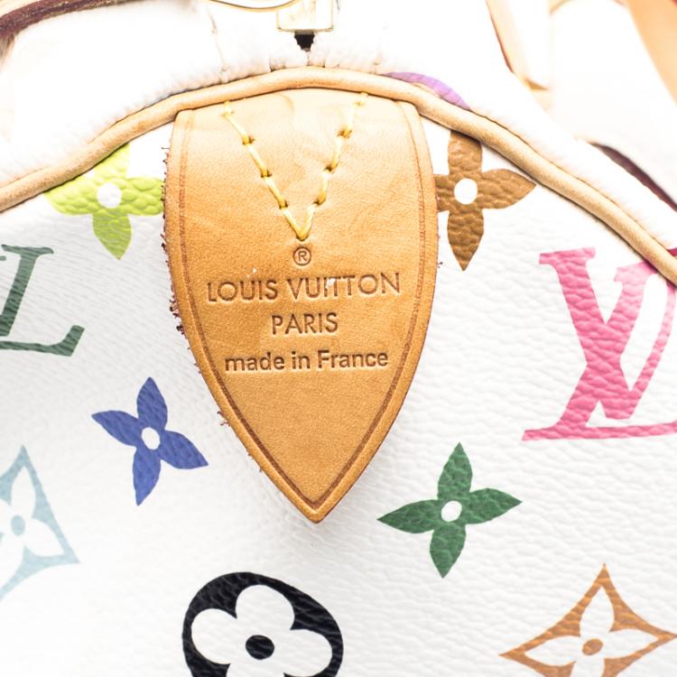 Pre Owned Louis Vuitton White Multicolor Monogram Canvas Speedy 30