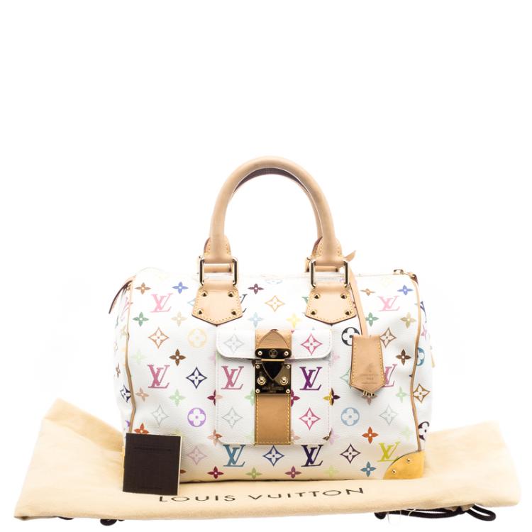 Pre Owned Louis Vuitton White Multicolor Monogram Canvas Speedy 30