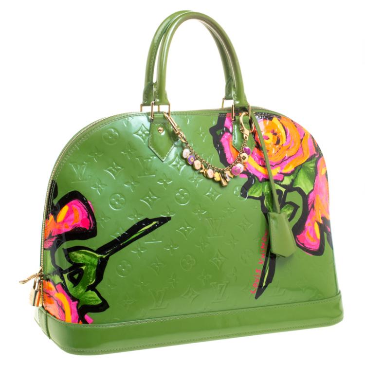 مملوكة مسبقًا Louis Vuitton Vert Tonic Monogram Vernis Limited Edition Stephen Sprouse Roses Alma GM Bag