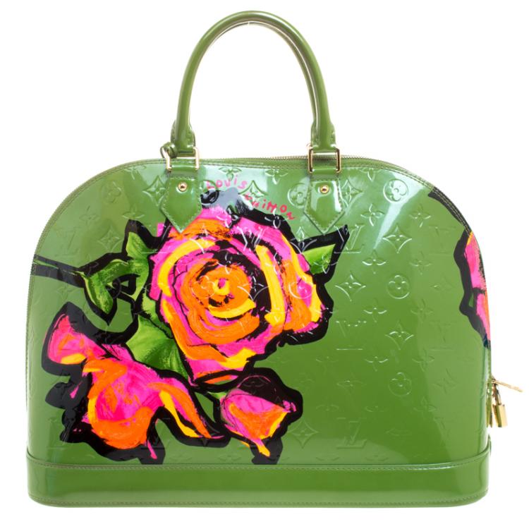 مملوكة مسبقًا Louis Vuitton Vert Tonic Monogram Vernis Limited Edition Stephen Sprouse Roses Alma GM Bag