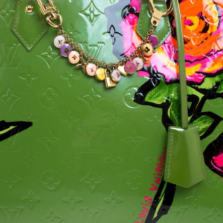 مملوكة مسبقًا Louis Vuitton Vert Tonic Monogram Vernis Limited Edition Stephen Sprouse Roses Alma GM Bag