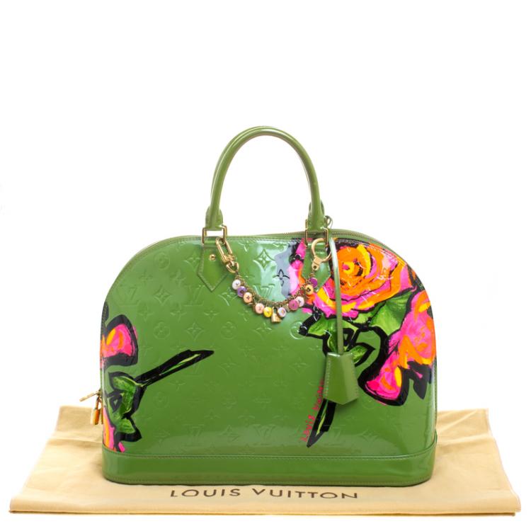 مملوكة مسبقًا Louis Vuitton Vert Tonic Monogram Vernis Limited Edition Stephen Sprouse Roses Alma GM Bag