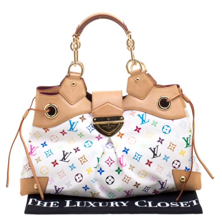 Pre Owned Louis Vuitton White Multicolor Monogram Canvas Ursula Bag