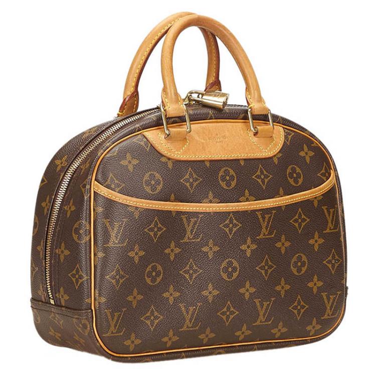 LOUIS VUITTON LV Logo Trouville Hand Bag Monogram Leather Brown