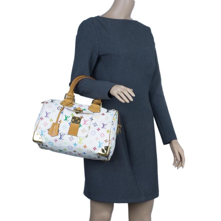 Pre Owned Louis Vuitton White Monogram Canvas Multicolore Speedy 30