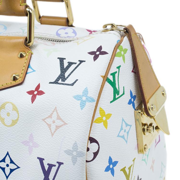 Pre Owned Louis Vuitton White Monogram Canvas Multicolore Speedy 30
