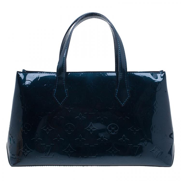 Pre Owned Louis Vuitton Green Monogram Vernis Wilshire Satchel PM